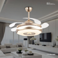 Breezelux Alpha 48 Inch Modern Crystal Retractable Luxury Decorative Silent Underlight Invisible Blade Chandelier With Remote Ceiling Fan ( Golden ) - BL-1540