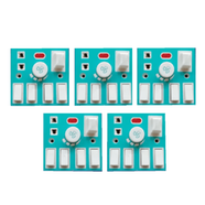 Bundle of 5 Pieces 5 In 1 AC 250V 6A Combine 4 Pcs Gang Switch With Fan Dimmer Regulator 2 Pin Socket LED Indicator and Fuse Multicolor Combine Wall Gang All In One- Blue Color