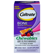 Caltrate Bone Health Advanced 600 Plus D3 plus Minerals Multi-Flavor Calcium Chewables - 60 Tablets