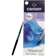 Canson Montval Watercolor 300 GSM Cold Pressed 17.5 x 7 cm Mini Art Book with 1 Watercolor Brush (White, 30 Sheets)