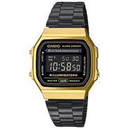 Casio Black and Golden Stainless Steel Watch - A168WEGB-1B