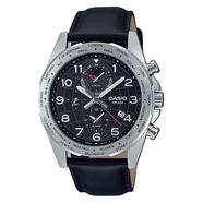 Casio Men’s World Time Black Dial Black Leather Watch - MTP-W500L-1AVDF