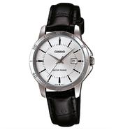 Casio Silver Plated Case Black Leather Women's Watch - LTP-V004L-7AUDF