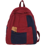 Casual Contrast Color Canvas Backpack - Red