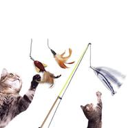 Cat Kitten Stick Feather Fish Teaser Wand Wire Chaser Interactive Play Toy