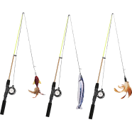 Cat Kitten Stick Feather Fish Teaser Wand Wire Chaser Interactive Play Toy