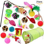Cat Toys Kitten Toys Assortments Tunnel Interactive Cat Teaser Fluffy Mouse Crinkle Balls 21 Pcs