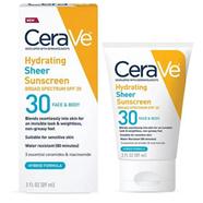 Cerave Hydrating Sheer Sunscreen or Face and Body Spf30 - 89ml 