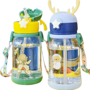 Children's 500ml Cartoon Water Bottle with Straw and Handheld Teapot - 1pc