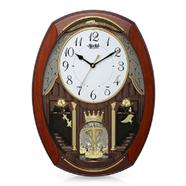 Citiplus– 2927 Classic Musical Pendulum Quartz Wall Clock with Decorative Diamonds– Brown