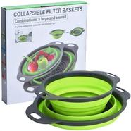 Collapsible Colander, Set Of 2 Round Silicone Sink Kitchen Strainer Set Folding Water Filter Basket with Handles for Draining Pasta, Vegetable and Fruit