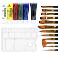 Combo Maries Acrylic Colour 6 Shades 30 ml, a Palette, 12 pcs Brush Set