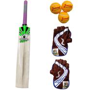 Combo Pack Of Cricket Bat Cricket Ball And Wicket Keeping Gloves - 3 Pcs