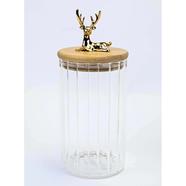 Corrugated Glass Jar with Wooden Lid Deer Sealed Grain Storage Jar Glass Tea Jar Kitchen Food Storage Container Bottle Jar