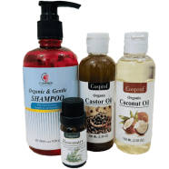 Cosprof Hair Oil and Shampoo 4 in 1 Combo (Organic Shampoo 280 ml, Castor Oil 100 ml, Coconut Oil 100 ml, Rosemary Essential Oil 10 ml)