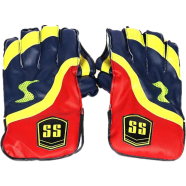 Cricket Wicket Keeping Gloves for Adult One Size (wicket_kp_gloves_ss_c4) - Red, Blue and Yellow
