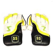 Cricket Wicket Keeping Gloves for Adult One Size (wicket_kp_gloves_ss_c3) - Black, White and Yellow