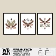 DDecorator Flower And Feather Abstract Art (Set of 3) Wall Board And Wall Canvas - WB3987