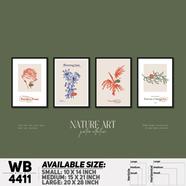 DDecorator Flower And Leaf Typography Art (Set of 4) Wall Board And Wall Canvas - WB4411