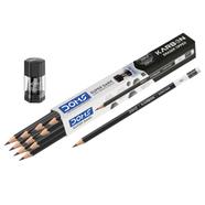 DOMS KARBON ERASER TIPPED Super Dark Pencils (Set of 10 Pcs Pencils, 01 Pc Eraser Sharpener)