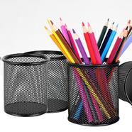 Deli Black Round Mesh Pen Stand Pencil Holder Pack Of 3 Size Pcs Pack