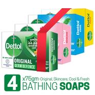 Dettol Soap Bundle Pack 75gm x 4 (Original, Skincare, Cool, and Fresh) - 3257179