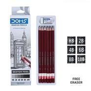Doms Drawing And Sketch Pencil Set HB 2B 4B 6B 8B 10B And Eraser