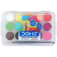 Doms Non-Toxic 15mm Water Colour Cake Set With Paint Brush And Plastic Case