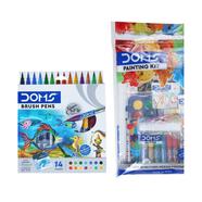Doms Non-Toxic Brush Pen 14 Assorted Shades Plus 1 Set Painting Kit Combo Pak