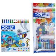 Doms Non-Toxic Brush Pen 14 Assorted Shades Plus 1 Set Painting Kit Combo Pak