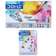 Doms Water Colour Paint 12 Color Tubes box 1pc Brush 1pc Palette for Water Painting