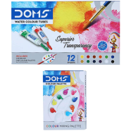 Doms Water Colour Paint 12 Color Tubes box 1pc Brush 1pc Palette for Water Painting