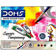 Doms Water Colour Paint 6 Color Tubes box 1pc Brush 1pc Palette for Water Painting