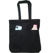 Double Pocket Canvas Tote Bag with Zipper
