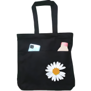 Double Pocket Canvas Tote Bag with Zipper