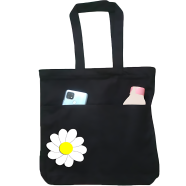Double Pocket Canvas Tote Bag with Zipper