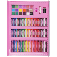 Double Sided Trifold Easel Art Set Portable Art Supplies Drawing Set Box With Oil Pastels Crayons Colored Pencils Markers Paint Brush Sketch Pad For Kids Gift 208 Pcs - Pink