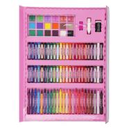 Double Sided Trifold Easel Art Set Portable Art Supplies Drawing Set Box With Oil Pastels Crayons Colored Pencils Markers Paint Brush Sketch Pad For Kids Gift 208 Pcs - Pink