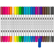 Dual Tip Brush Marker Pens 24 Colors Brush Tip With Fineliner 0.4mm 