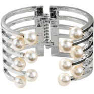Elegant Silver Tone Cuff Bracelet With Pearl Embellishments 1Pcs icon