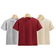 Fabrilife Kids Premium Blank T-Shirt Combo | Gray Melange, Red, Cream
