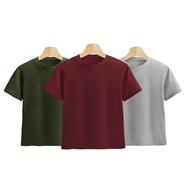 Fabrilife Kids Premium Blank T-Shirt Combo - Olive, Red Wine, Silver