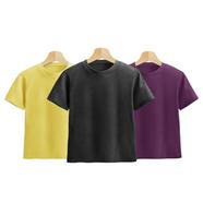 Fabrilife Kids Premium Blank T-Shirt Combo - Yellow, Anthra Melange, Purple