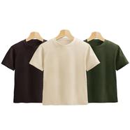 Fabrilife Kids Premium Blank T-Shirt Combo - Chocolate, Cream, Olive