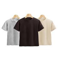 Fabrilife Kids Premium Blank T-Shirt Combo - Gray Melange, Chocolate, Cream