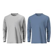 Fabrilife Mens Premium Blank Full Sleeve T Shirt Combo - Stellar and Gray Melange