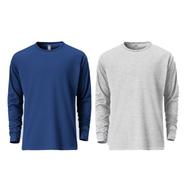 Fabrilife Mens Premium Blank Full Sleeve T Shirt Combo - Deep Blue, Gray Melange