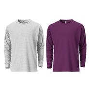 Fabrilife Mens Premium Blank Full Sleeve T Shirt Combo - Gray Melange, Purple