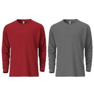 Fabrilife Mens Premium Blank Full Sleeve T Shirt Combo- Red, Charcoal
