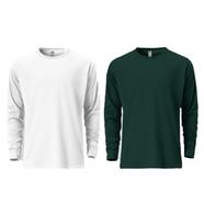 Fabrilife Mens Premium Blank Full Sleeve T Shirt Combo - White, Green